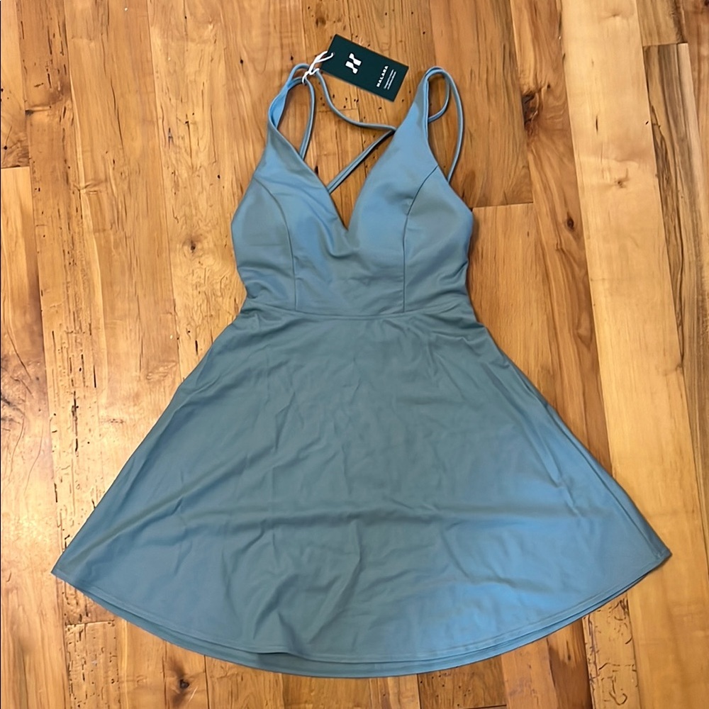 HALARA Blue Pleated Mini Dress Fit and Flare